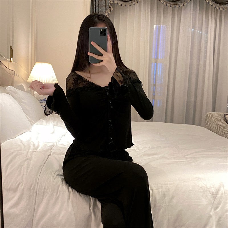 Womens Sexy Lace Top And Pants Two-piece Set