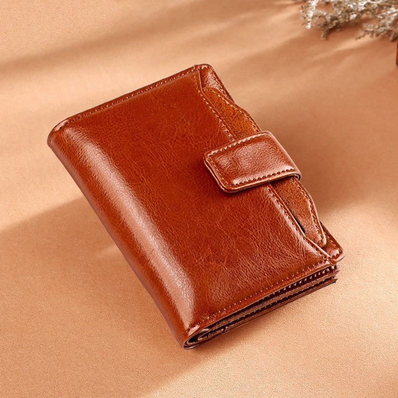 Women's leather card holder with leather buckle