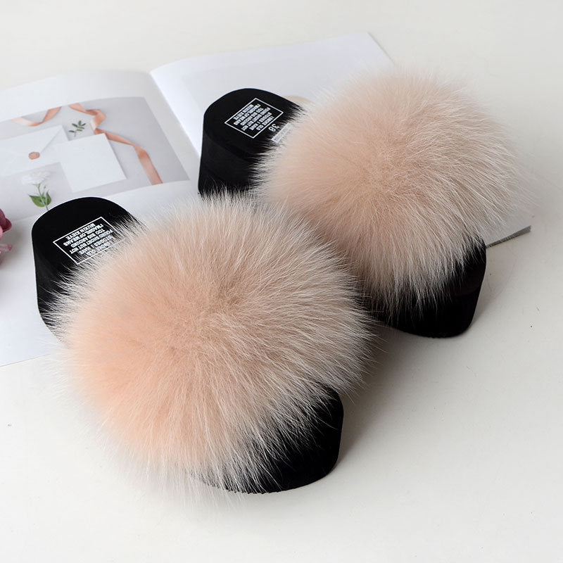 New Fox Fur Women's Sandals Height Increasing Leisure