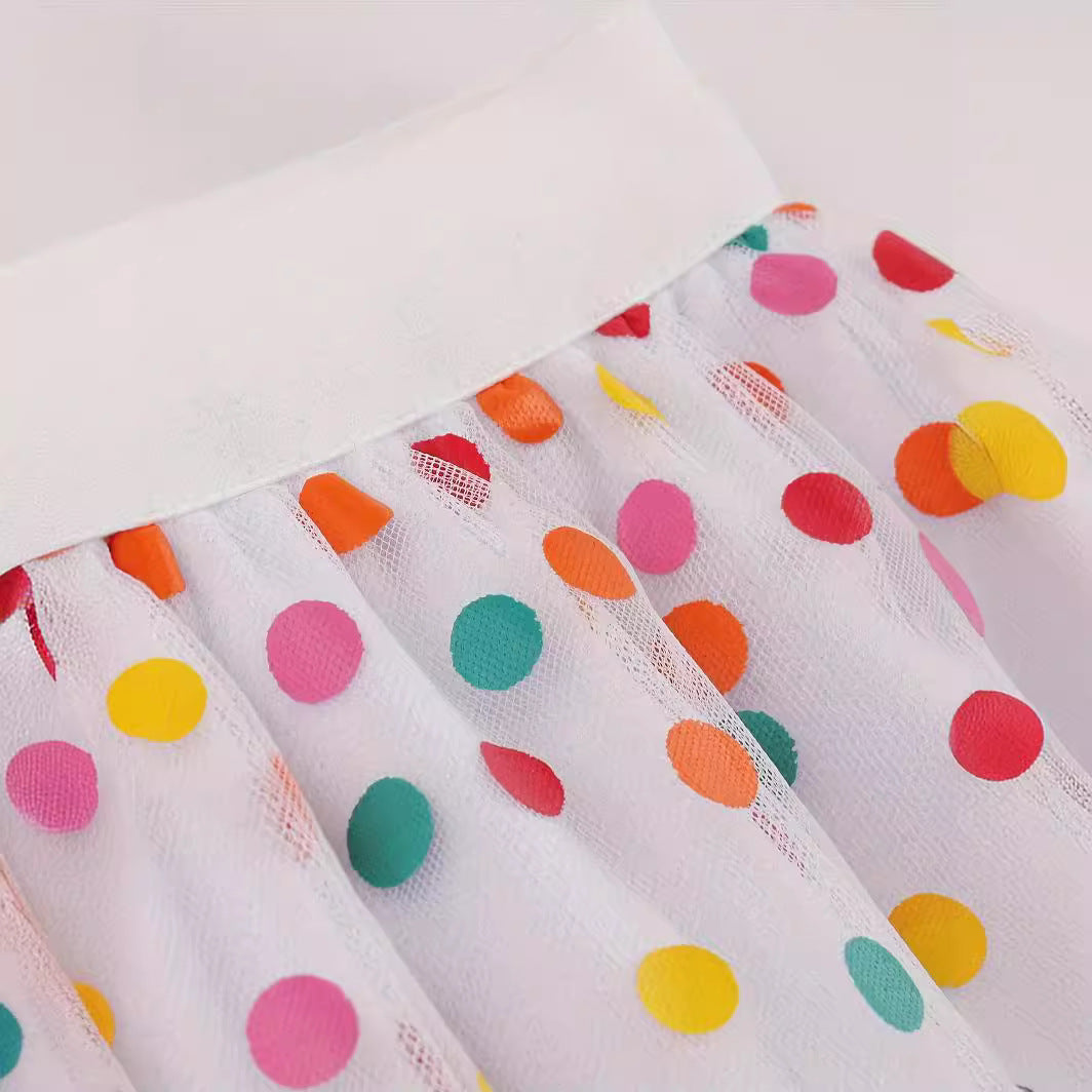 Mesh Skirt Color Polka Dot Printing