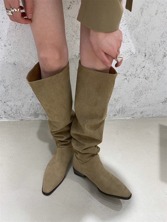 Square Toe Suede Women Thick Heel Two Wear Fashion Boots