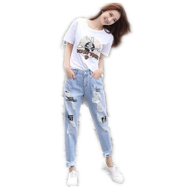 High-rise straight-leg cropped ripped jeans