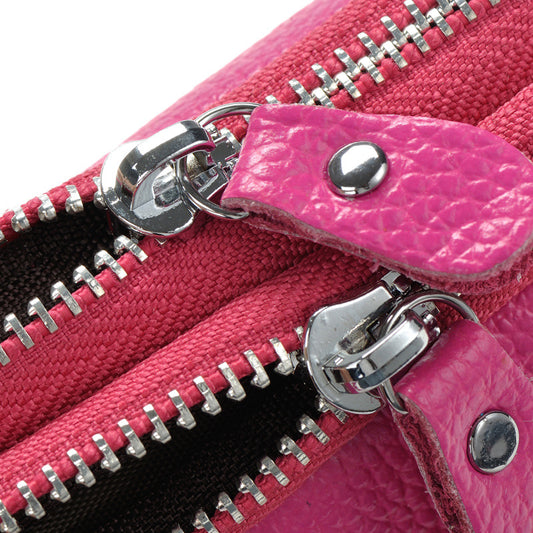 Cowhide double zipper small lady pocket handbag mini mobile bag