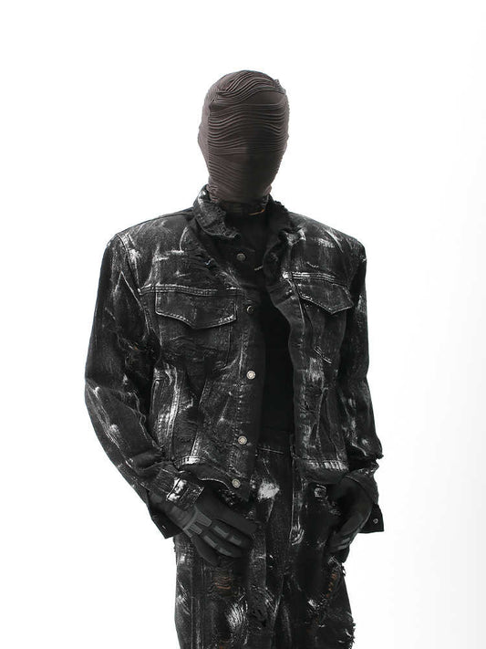 Street Graffiti Washed Make Old Ripped Denim Coat For Men
