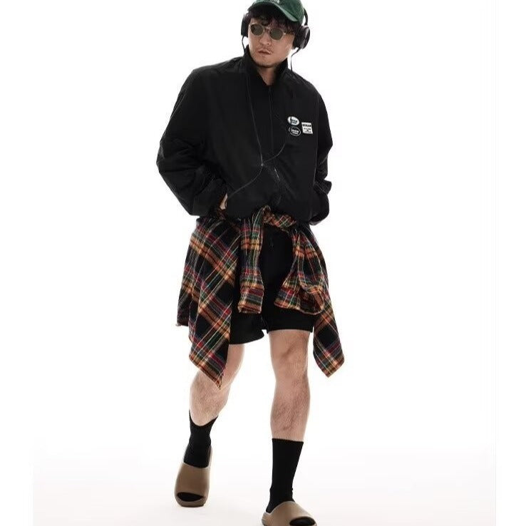 American-style Retro Color-block Plaid Long-sleeve Shirt