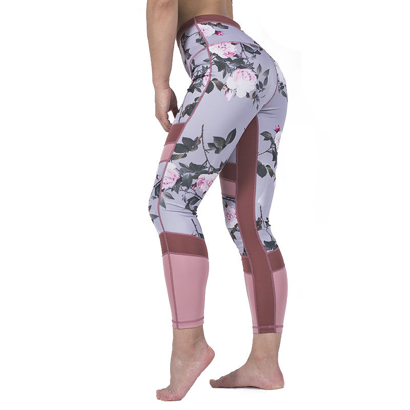 Women's printed mesh stitching yoga pants