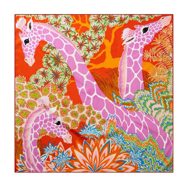 Giraffe 90cm hand-rolled women's twill square scarf