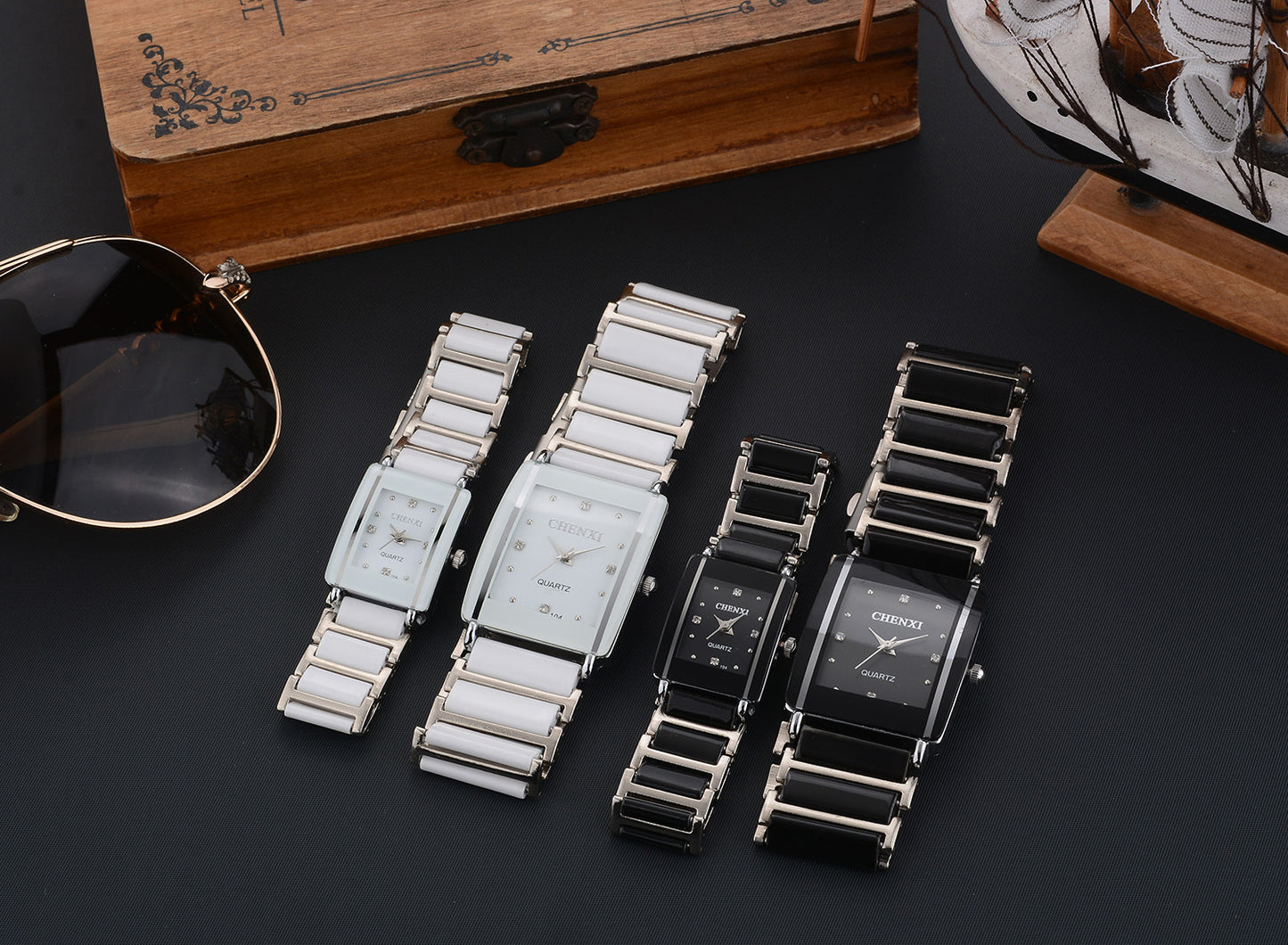 Couple's Square Diamond Set Quartz Watch