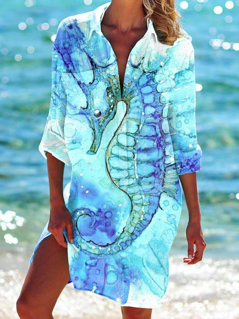 Bikini Coat Shirt Swimsuit Cardigan Women's Clothes Print Holiday Beach Shirt