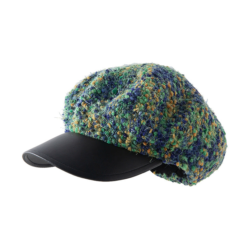 Korean PU Leather Brim Beret Autumn And Winter