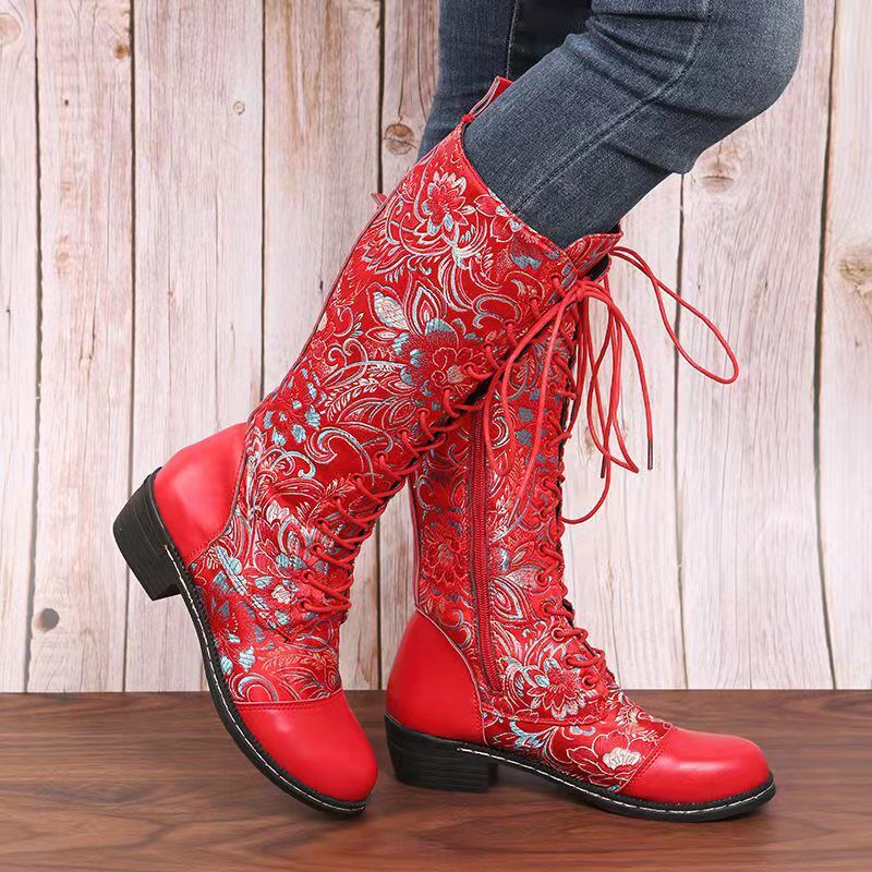 Vintage Mid-heel High-top Women's Boots Side Zipper Boots