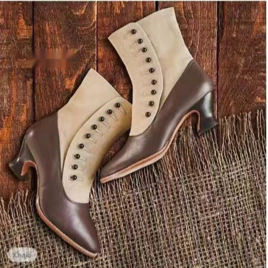 Pointed-toe Horseshoe-heel Mid-heel Womens Boots