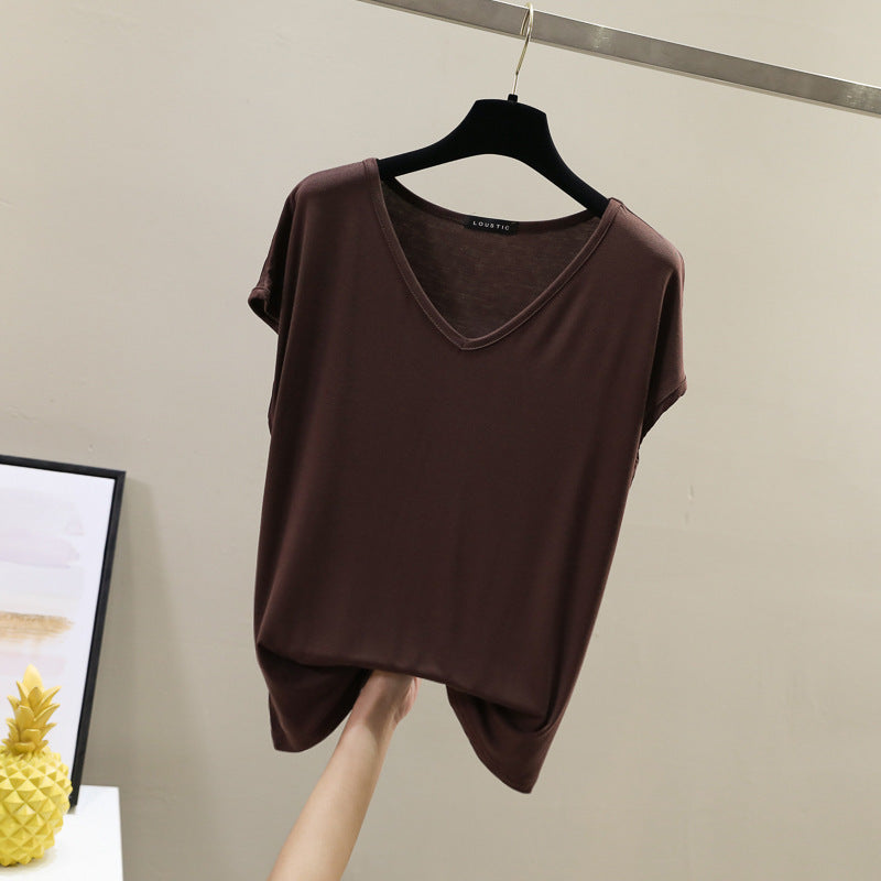 Solid Color And V-neck Sleeveless Loose Women's T-shirt Casual Bottoming Shirt Inner Wear Blouse