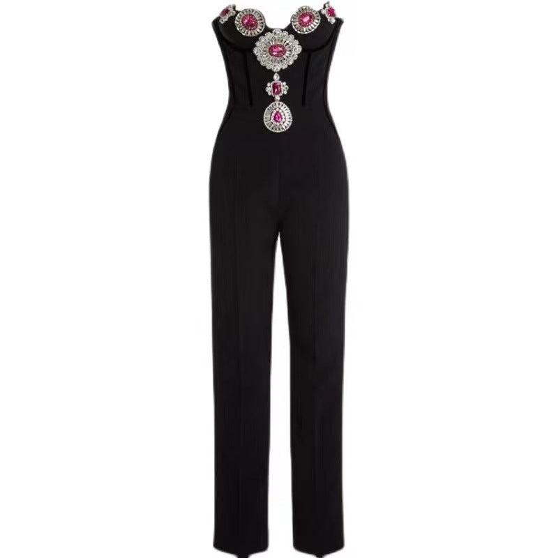 Bandage Jumpsuit Fashion Rhinestone Tube Top Party Jumpsuit