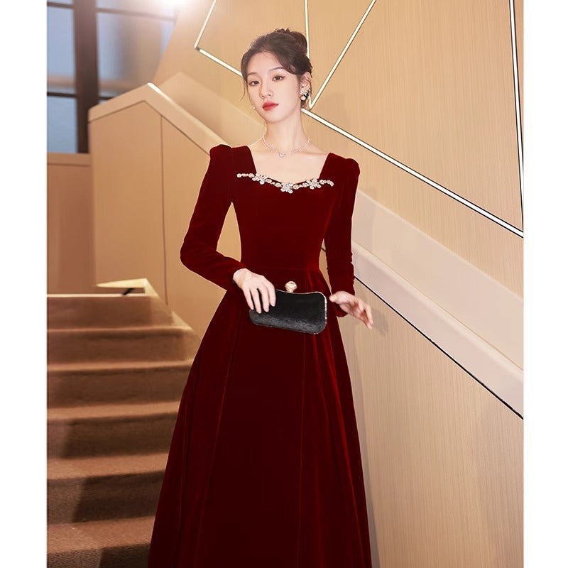 High-end High-end French Style Winter Long Sleeve Evening Dress For Women