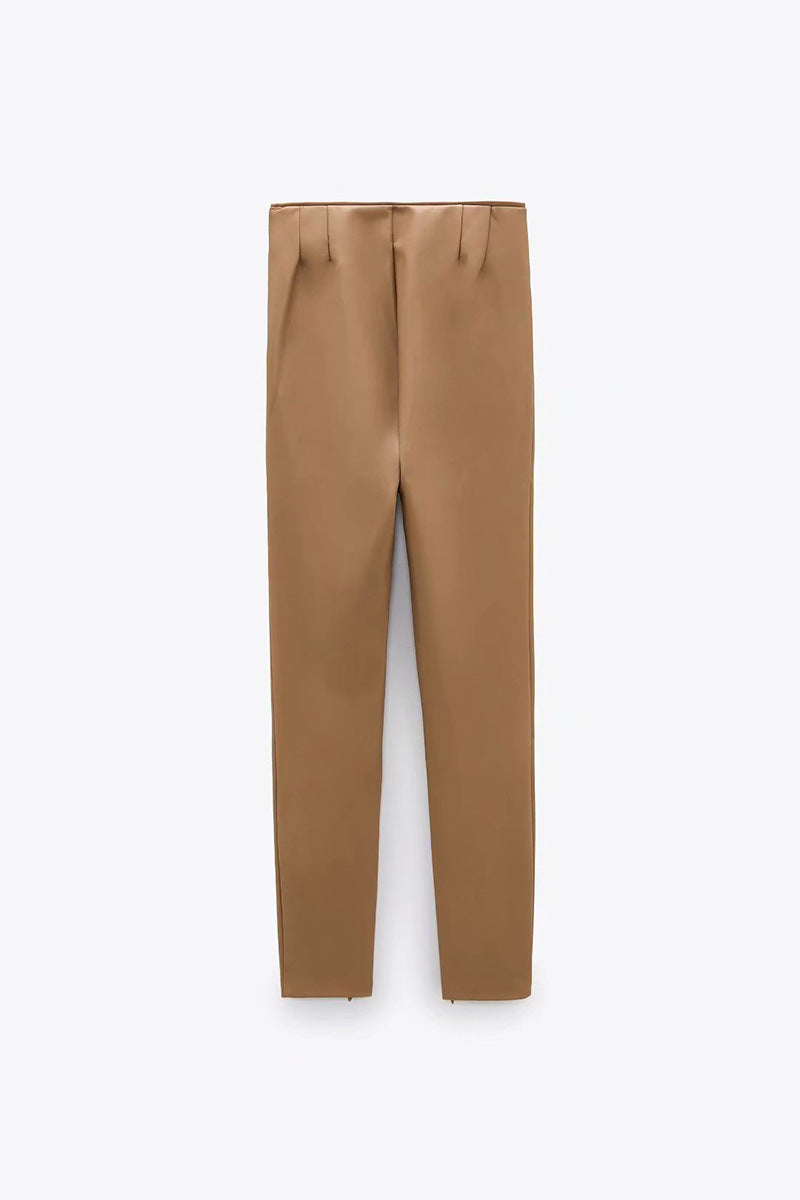 Pu Leather Solid Color Slim Casual Underpants