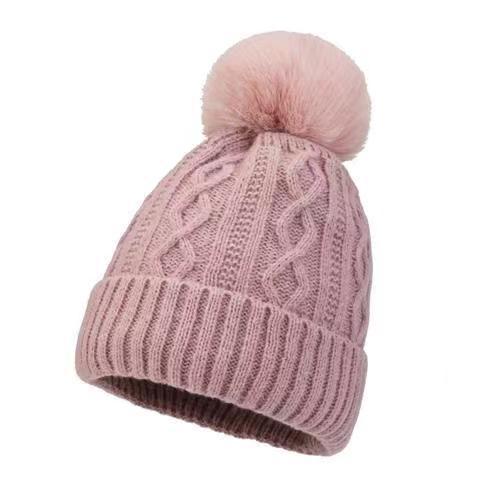 Uldhue til kvinder efterår vinter ørebeskyttelse med pelskvast, pullover-model