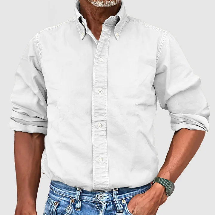 Versatile Solid-Color Lapel-Button Business Shirt For All Seasons