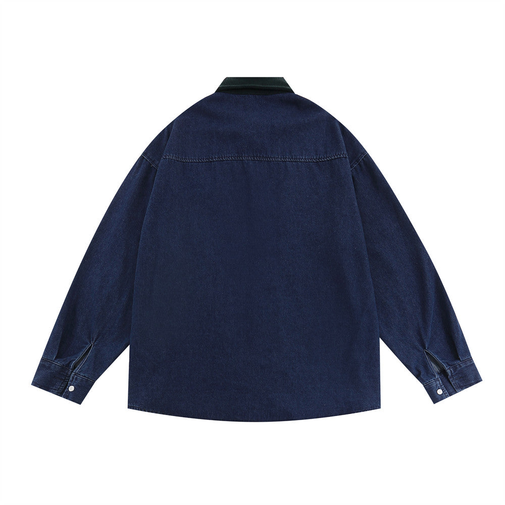 Retro Cartoon Animal Embroidery Denim Long Sleeve Shirt