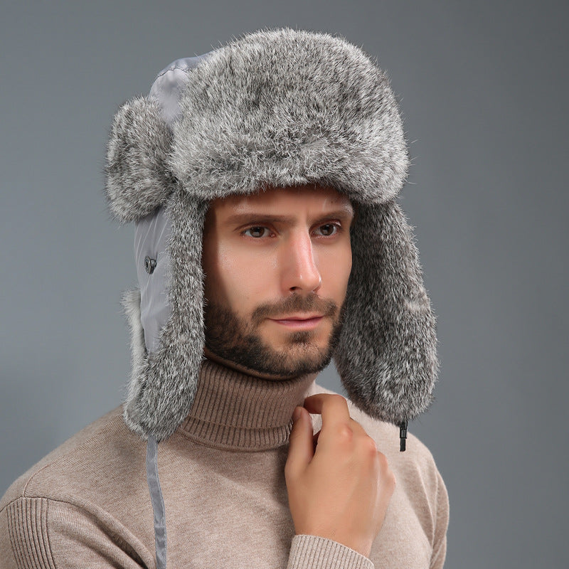 Rabbit Fur Unisex Thickened Warm Ear Protection Cold-proof Outdoor Hat