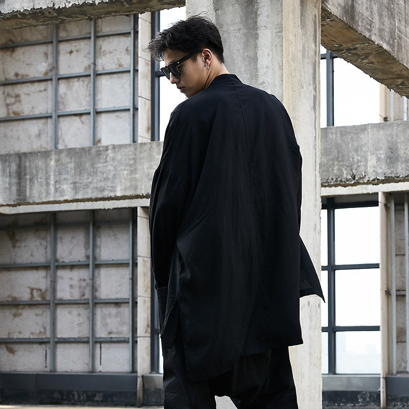 Loose dark men's silky shirt