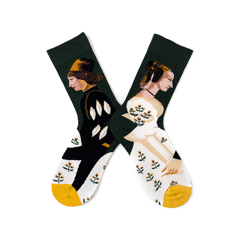 French Illustration Design Abstract Oil Painting Cotton Socks