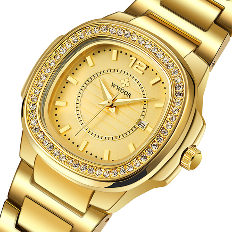 Women's watch with steel band inlaid with diamond