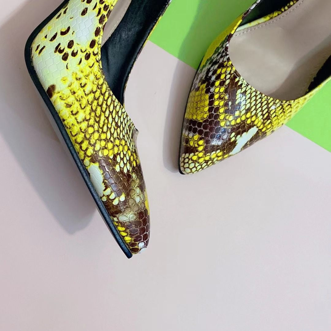 Fashion Pointed Colored Snake Print Stiletto Heels