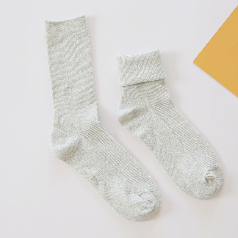 Winter fashion warm solid color flash socks