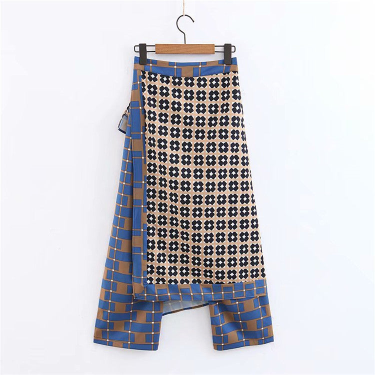 Patchwork wrap printed casual pants
