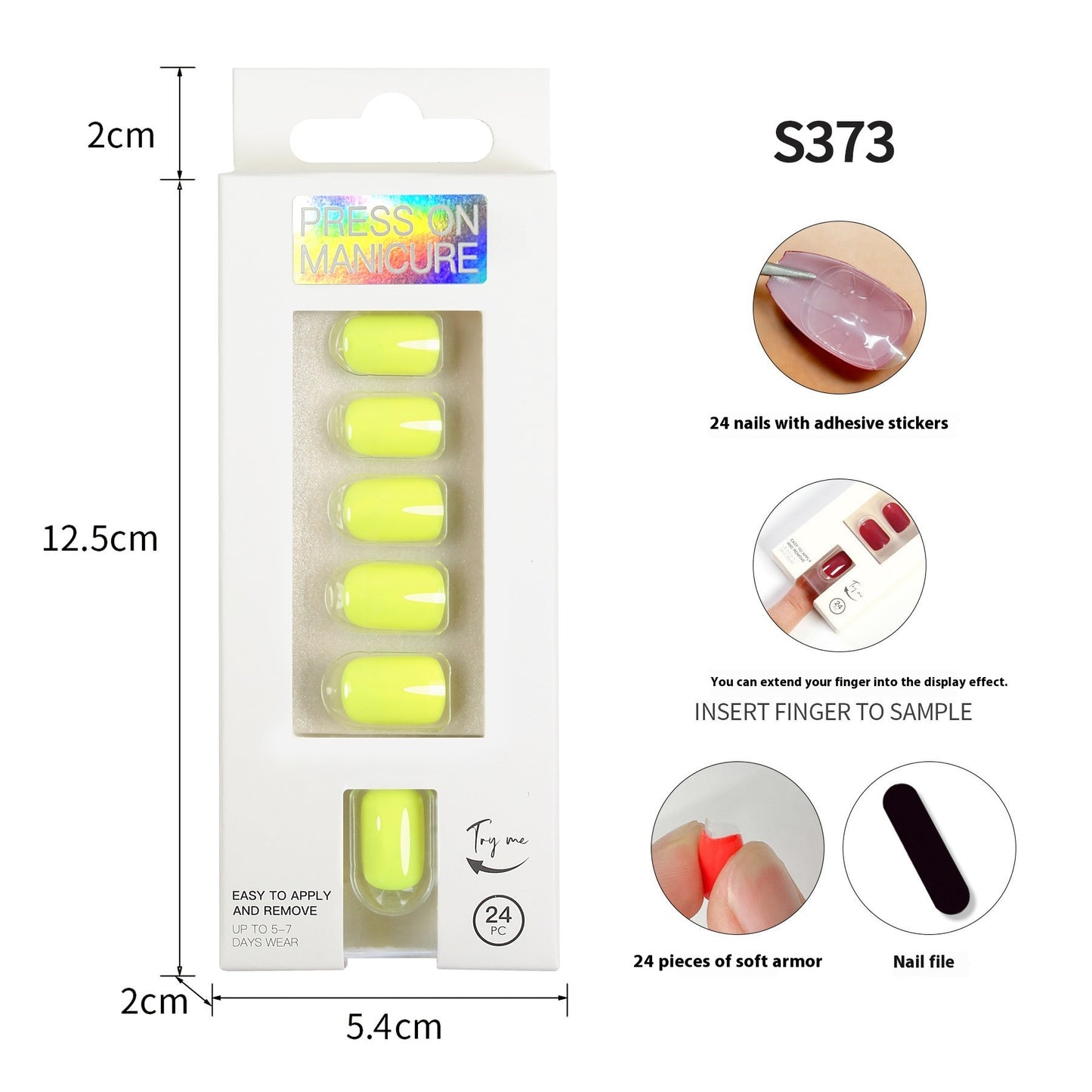 Short Square Head Solid Color Nail Stickers Finished Product 24 Pieces