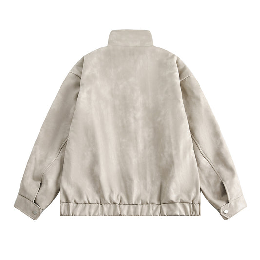 Solid Color Leather Clothing With Stand Collar Coat For Men Spring And Autumn
