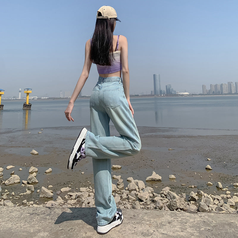 Jeans Women's High Waist Slimming Draping  Silk Straight