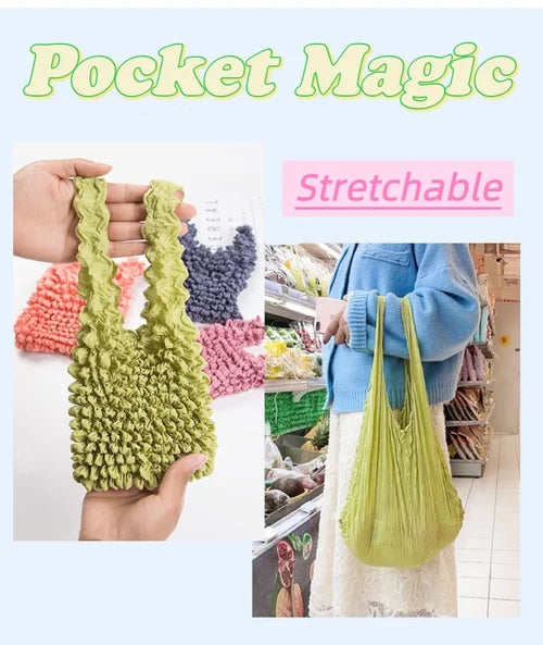 New Magic Expansion Fold Pleated Flexible Stretch Mini Bag Large Capacity Bubble Elastic Paddy Portable Shopping Handbag Tote