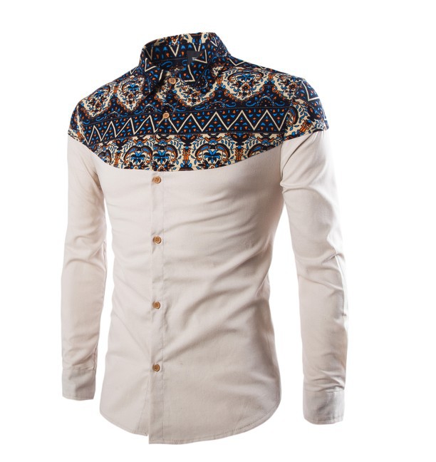 National style shirt printed long-sleeved shirt