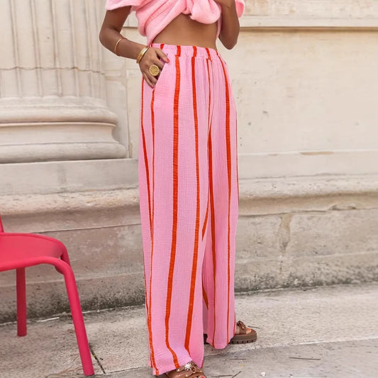 New Fashion Striped Print Loose Straight Trousers
