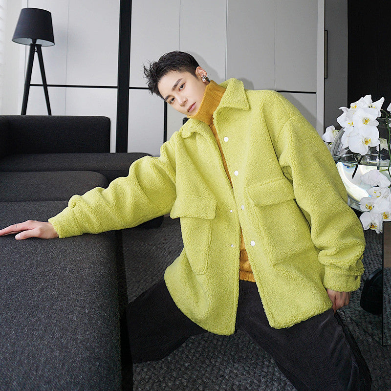 Avocado Green Lamb Faux Sweater Coat