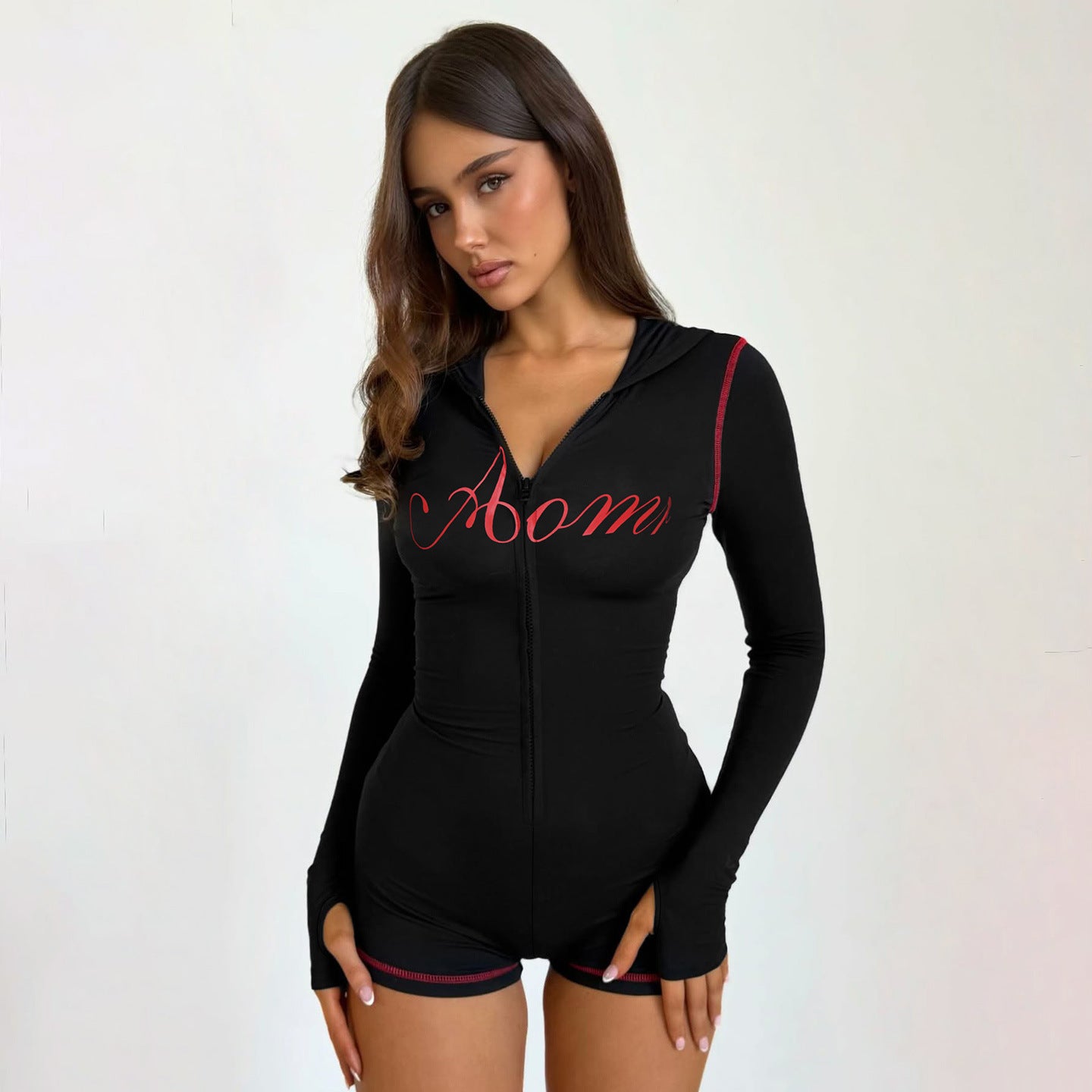 Zippered Hooded Slim-Fit Knitted Sexy Jumpsuit
