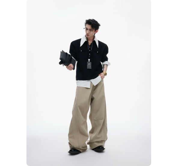 Niche Textured Faux Two-piece Shirt With A Bold Color-block Design