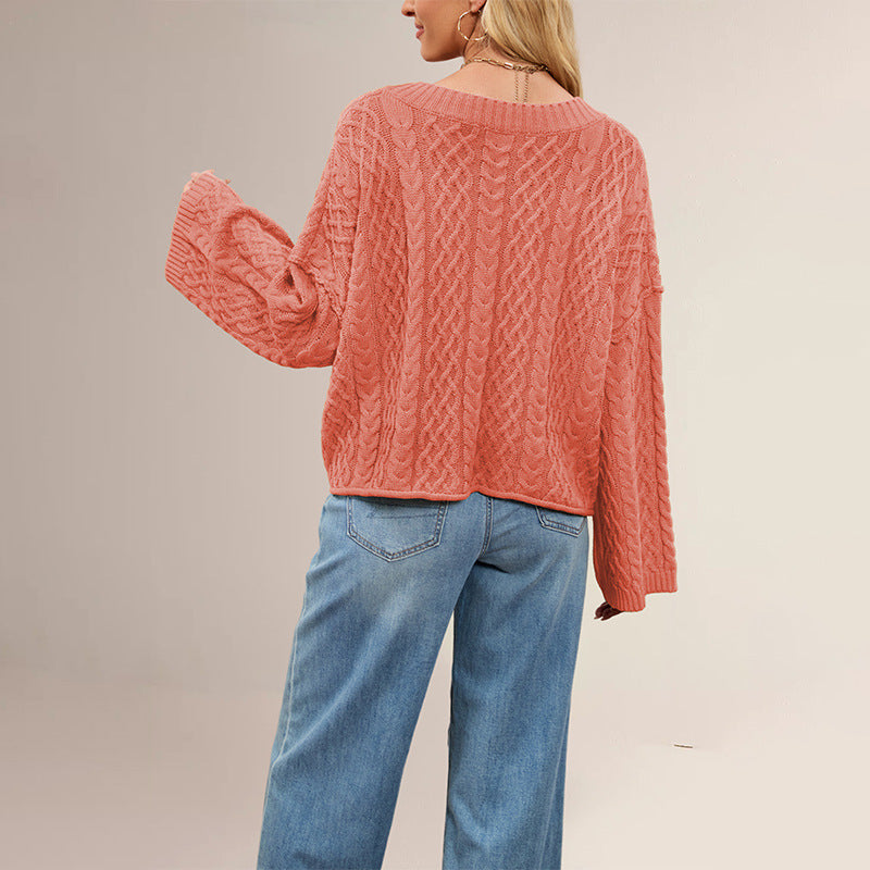 Women's Cable Loose-fitting Solid Color Knitted Cardigan