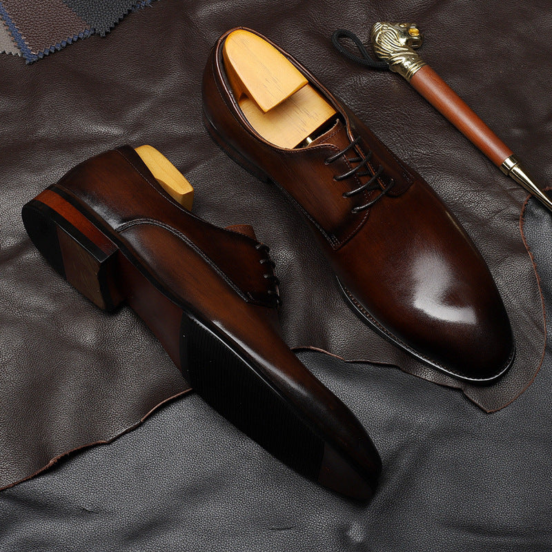 New Business Casual Leather Shoes Men's British Pointed Toe Lace-up Cowhide Suit