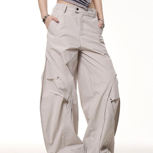 Retro Functional Pleated Loose Wide-leg Pants