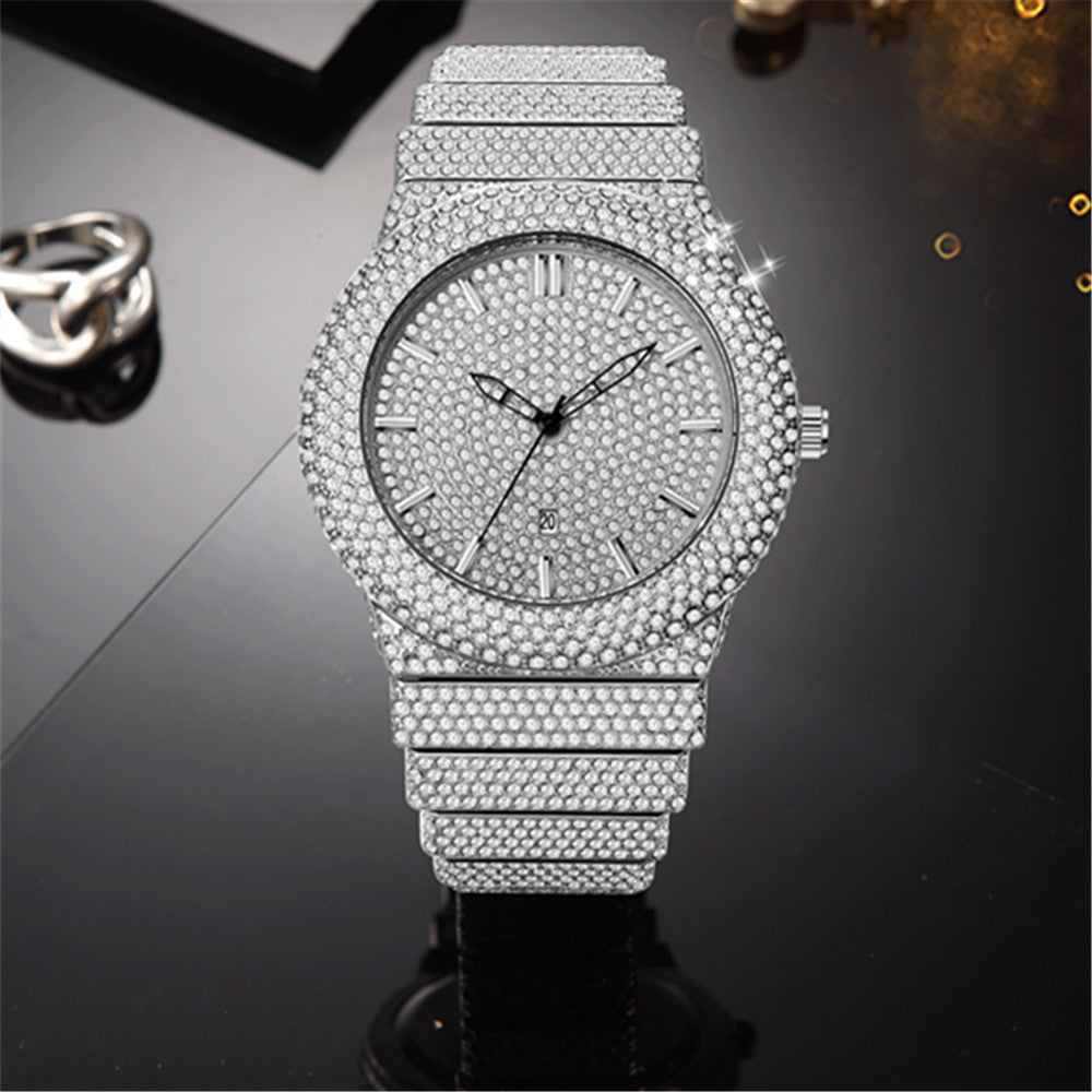 Luxury Style Diamond-embedded Watch Men's Color Calendar Quartz Watch