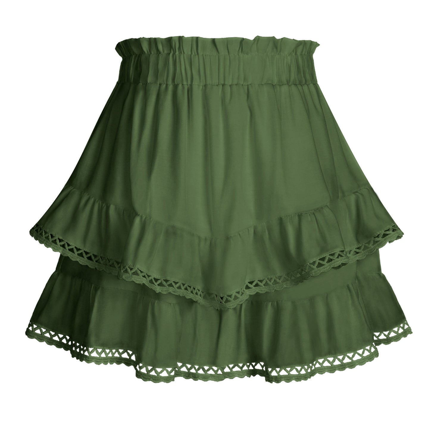 Womens Lace Trim Elasticated Tiered Cake Skirt-Pants