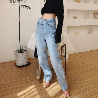 Retro trousers street loose straight slim jeans