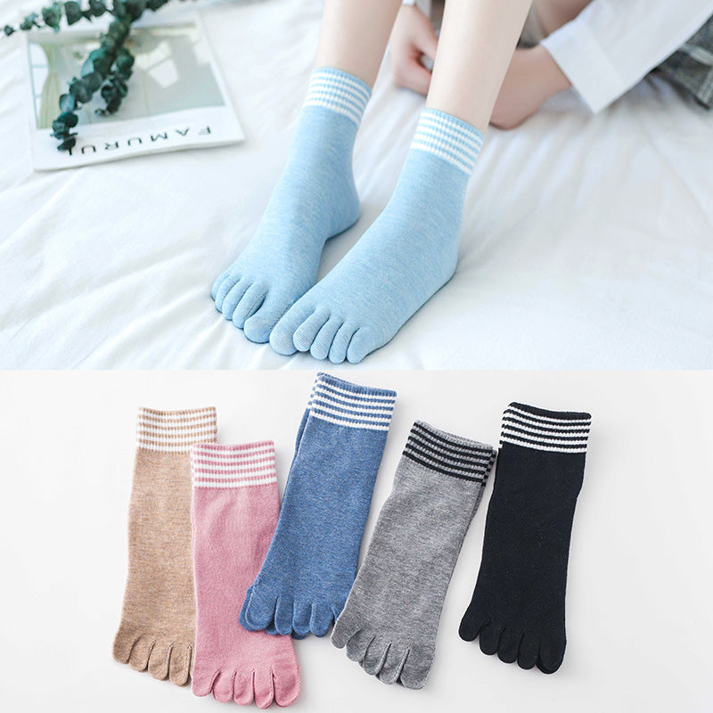 Ladies mid-tube cotton five-finger socks