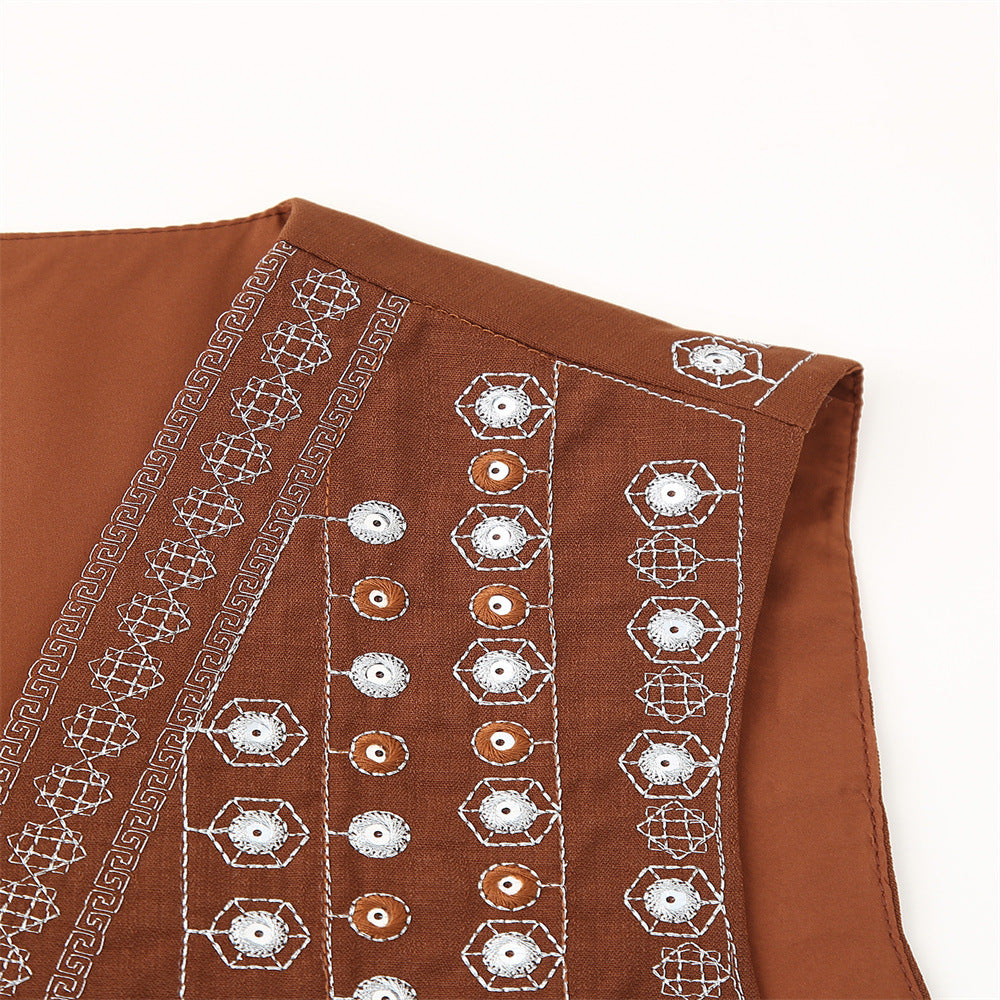 New Autumn Fast-Fashion Beaded Embroidery VestChesnut