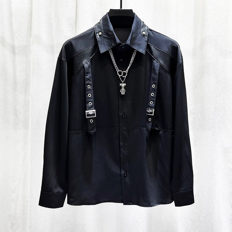 Mens Stylish Patchwork Long-sleeve Shirt Top