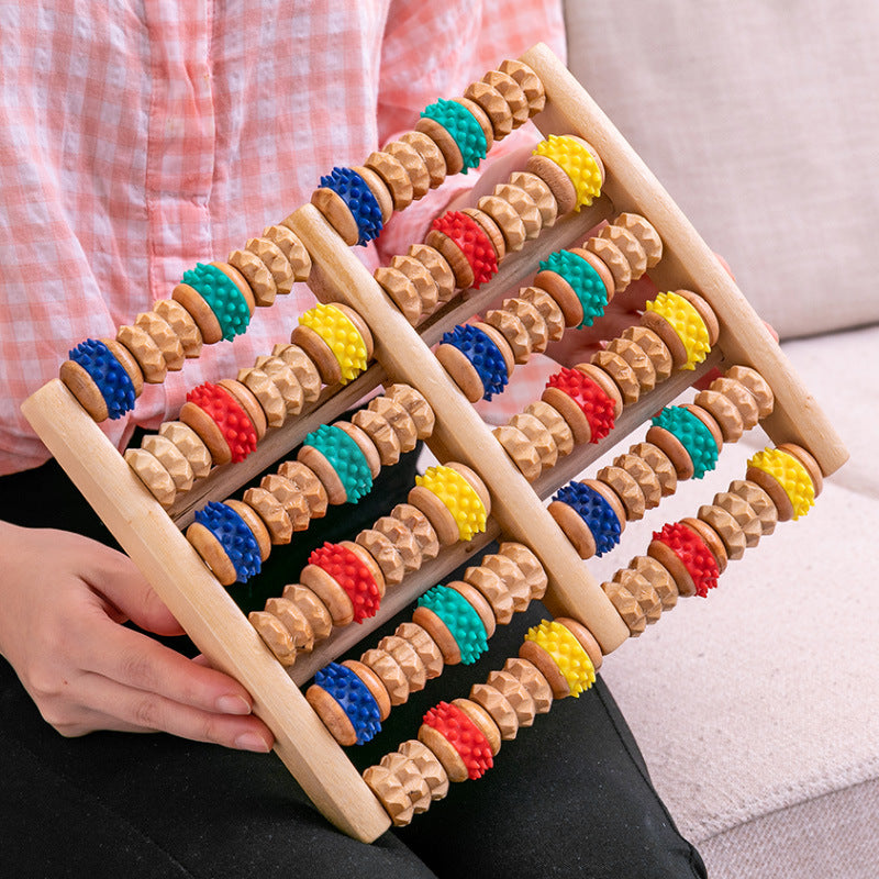 Wooden Six-row Large Roller Foot Acupuncture Massager