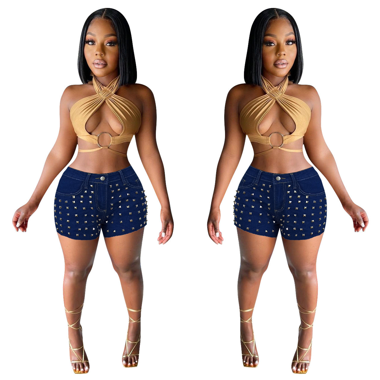 European And American Women's Fashion Nails Brushed Edge Denim Shorts
